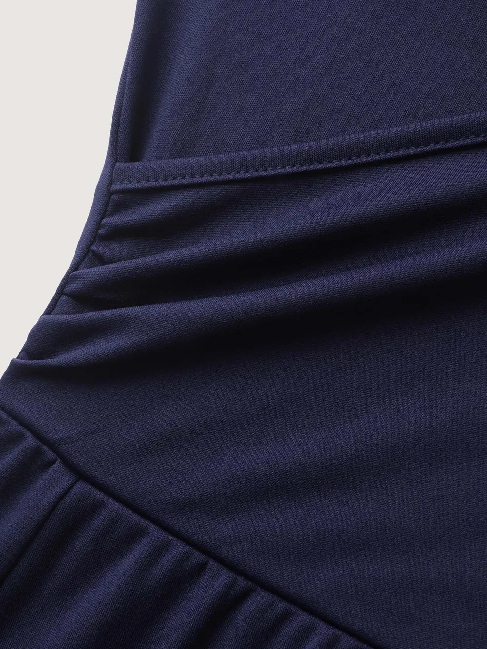 Stretchy Waist Overlap Pockets Midi Dress