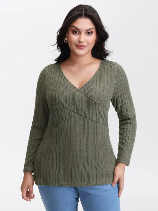 Textured Crossover Bodice Fitted T-Shirt