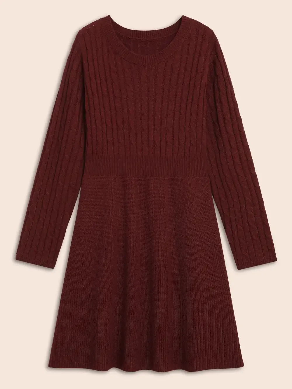 Cable Knit Fit-And-Flare Midi Sweater Dress