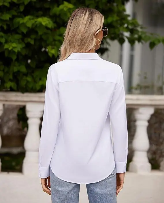 Women's Wrinkle-Free Long-Sleeve Button-Down Work Shirt(Wrinkle-Free, Long-Sleeve, Pocket)