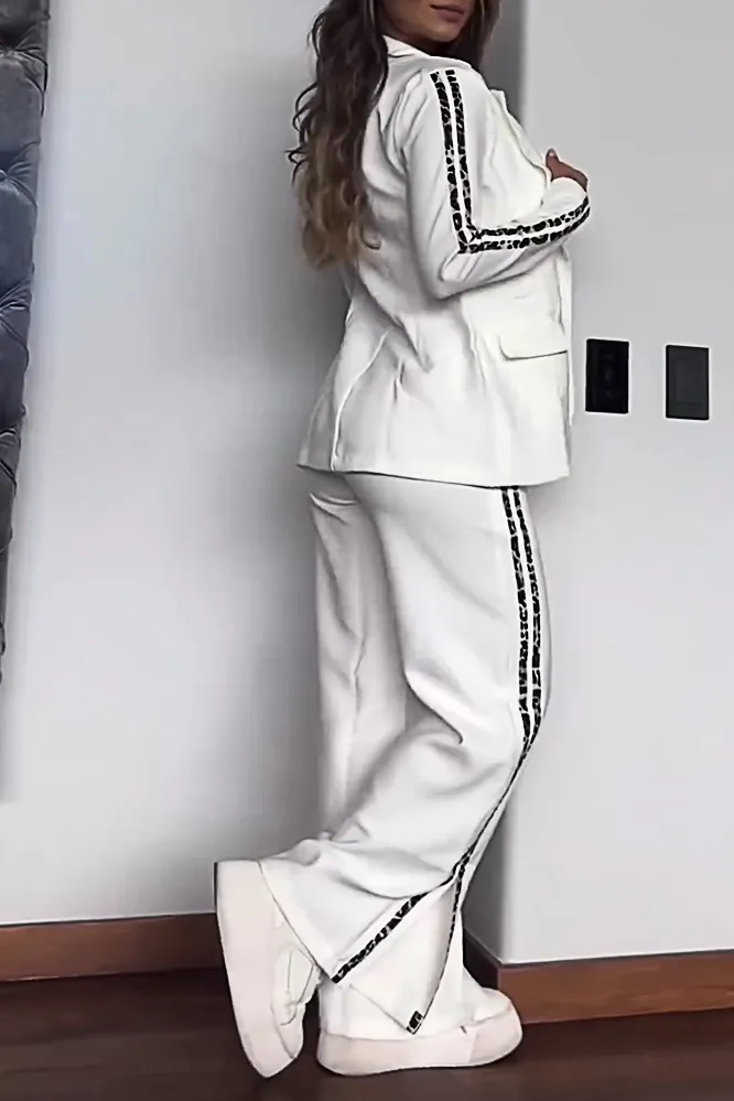 Women's Fashion Contrast Color Suit Jacket & Side Slit Pants