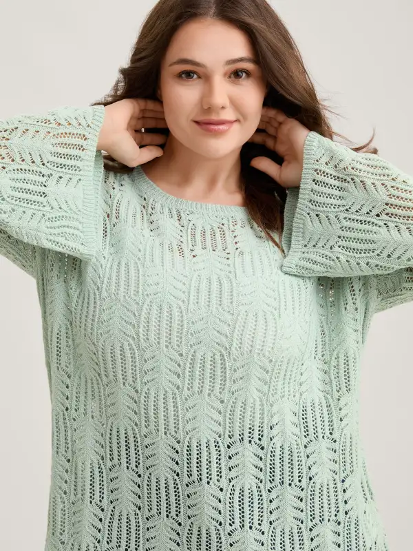 Textured Cut-Out Flared Sleeve Lightweight Pullover