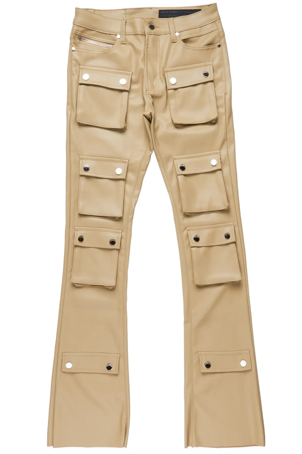 Remi Beige Faux Leather Stacked Flare Jean
