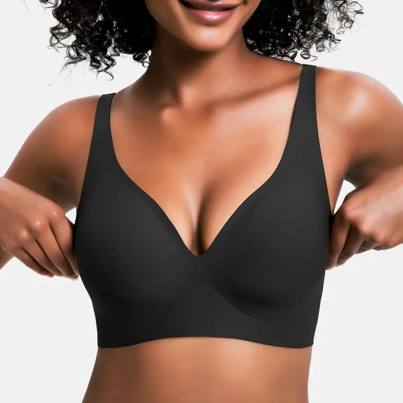 Jelly Wireless Seamless Push-Up Bra-Deep V, Wire-Free, Everyday Comfort