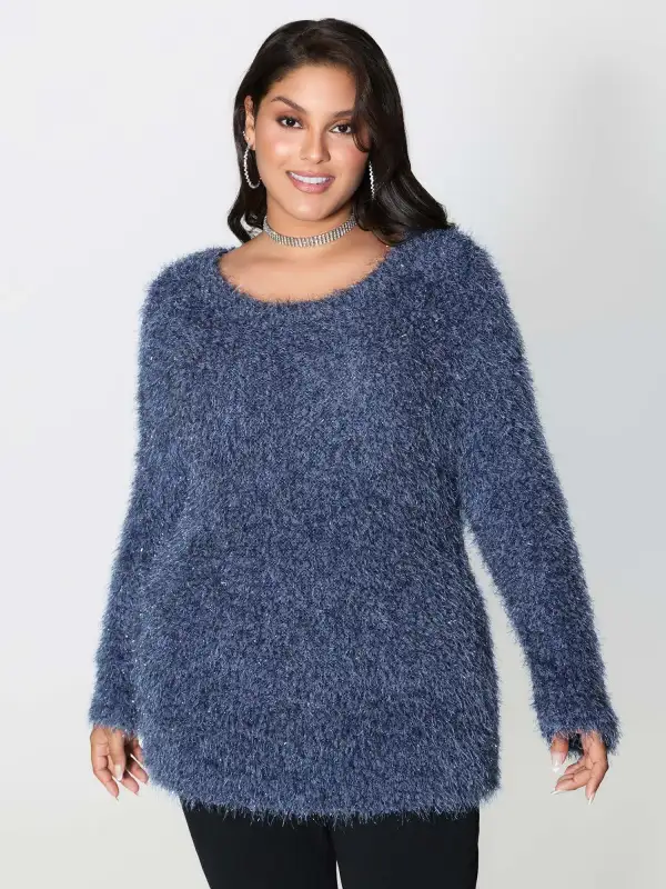 Fuzzy Sparkle Crew Neck Pullover