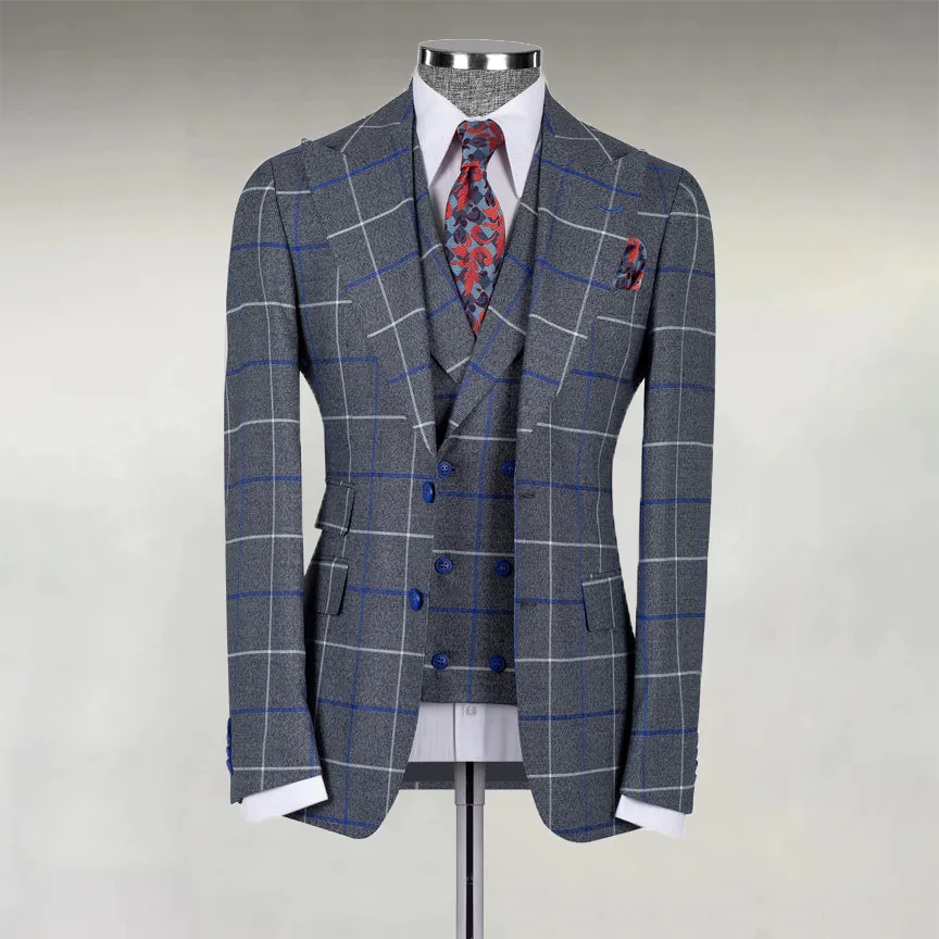 Men's Business Contrast Plaid Two Button Lapel Blazer