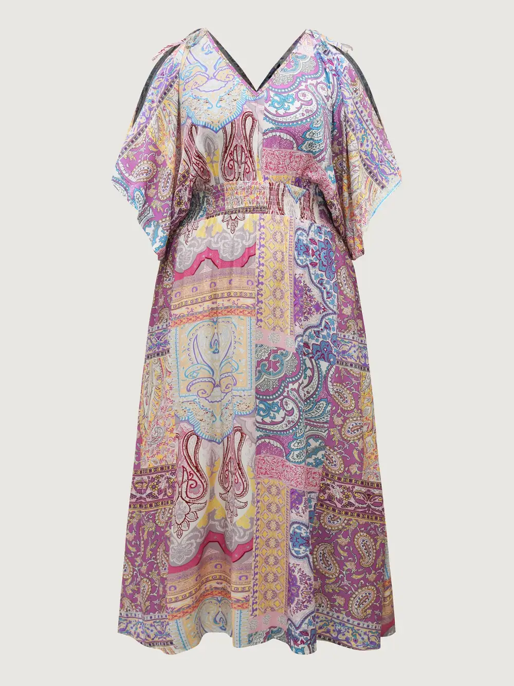 Boho Collage Off-Shoulder Maxi Dress