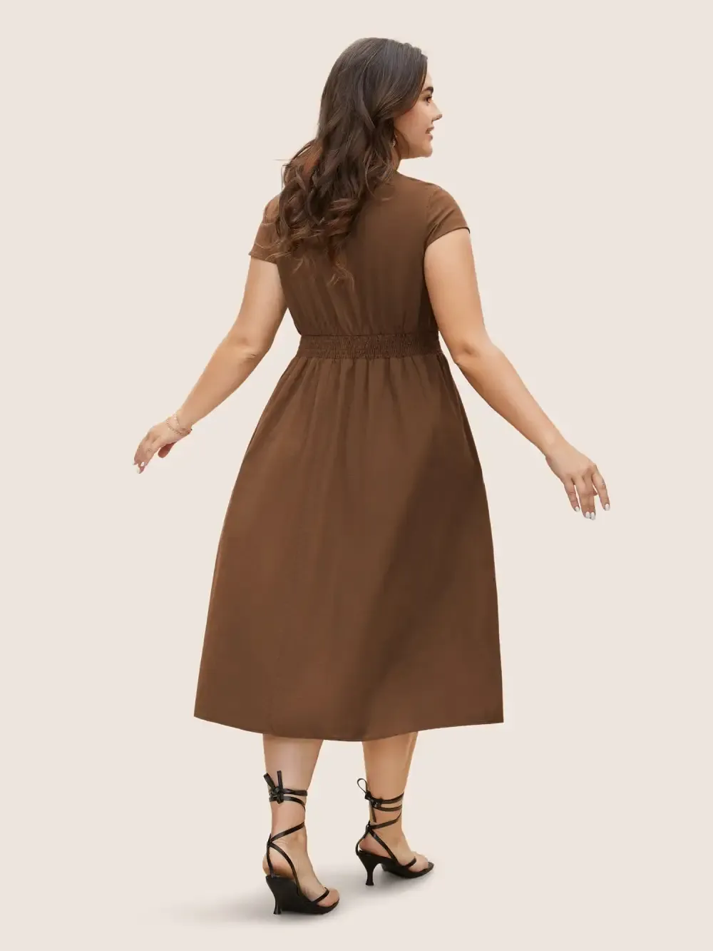 Solid Broderie Anglaise Shirred Tucked Seam Dress