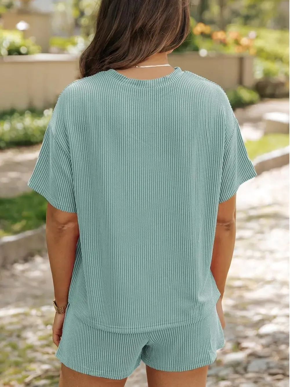 ✨Women's Ribbed Textured Knit Loose Lounge Shorts 2 Piece Set