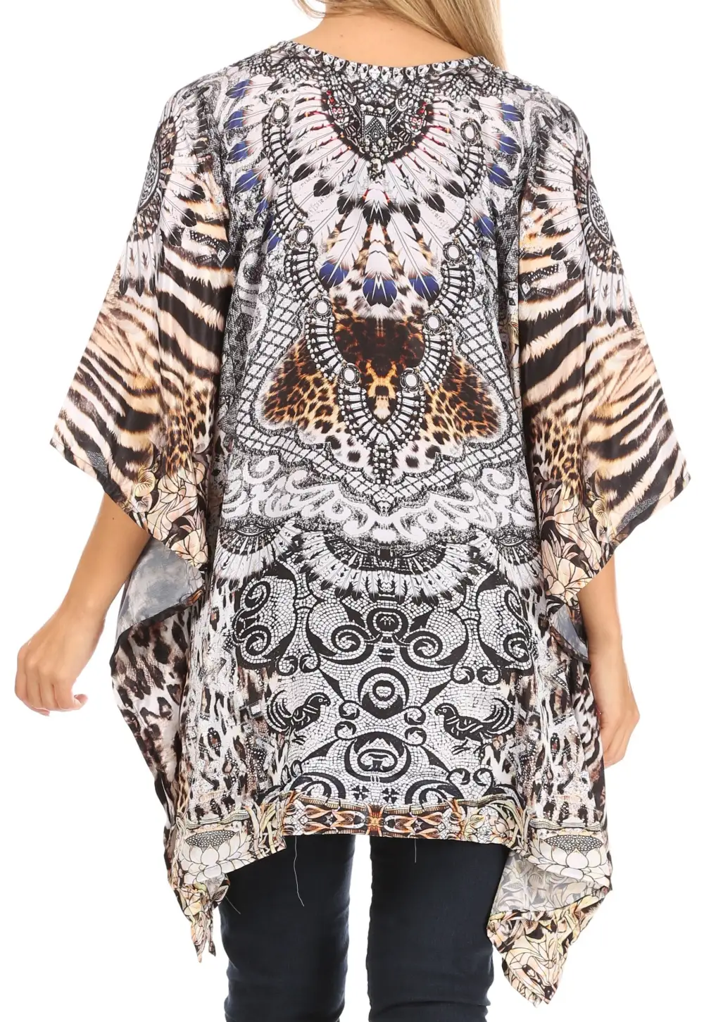 Women's Caftan Poncho Cover up V neck Top Lace up With Rhinestone