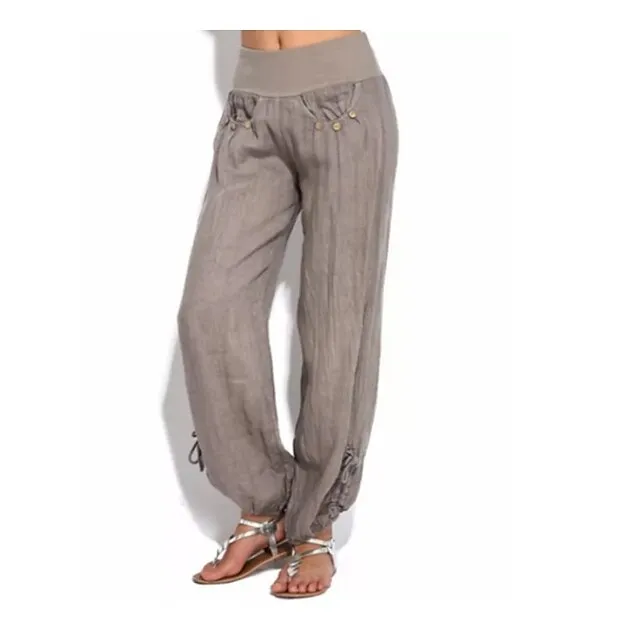 Women's Pants Trousers Baggy Solid Color Baggy Mid Waist Fashion Streetwear Office Daily Black White S M Autumn / Fall Spring & Summer