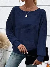 Women's Texture Blouse Blouse Plain Modern Casual Long Sleeve Crew Neck Regular Tops Daily Holiday Going out Black Wine Navy Blue Light Grey Gray Fall