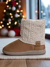 Women's Brown Faux Suede Winter Ankle Boots – Knit Cuff Button Detail, Plush Lining, Cozy Indoor & Outdoor Casual Footwear