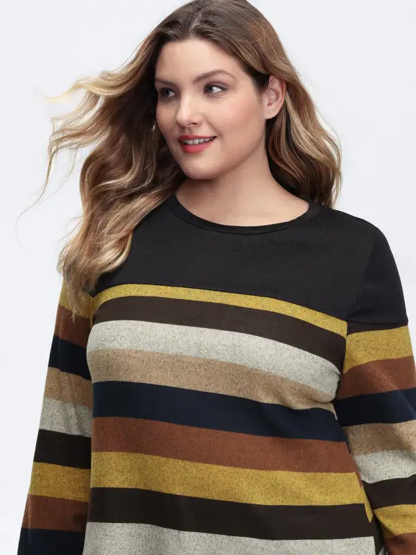 Stretchy Colorful Stripe Relaxed-Fit T-Shirt