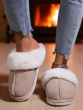 Women's Brown Cozy Slippers – Faux Suede Fleece Lined Warm Indoor House Shoes for Winter and Home Comfort