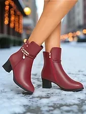 Women's Brown Warm Faux Fur Lined Ankle Boots with Heel, Stylish and Comfortable for Winter and Casual Wear.