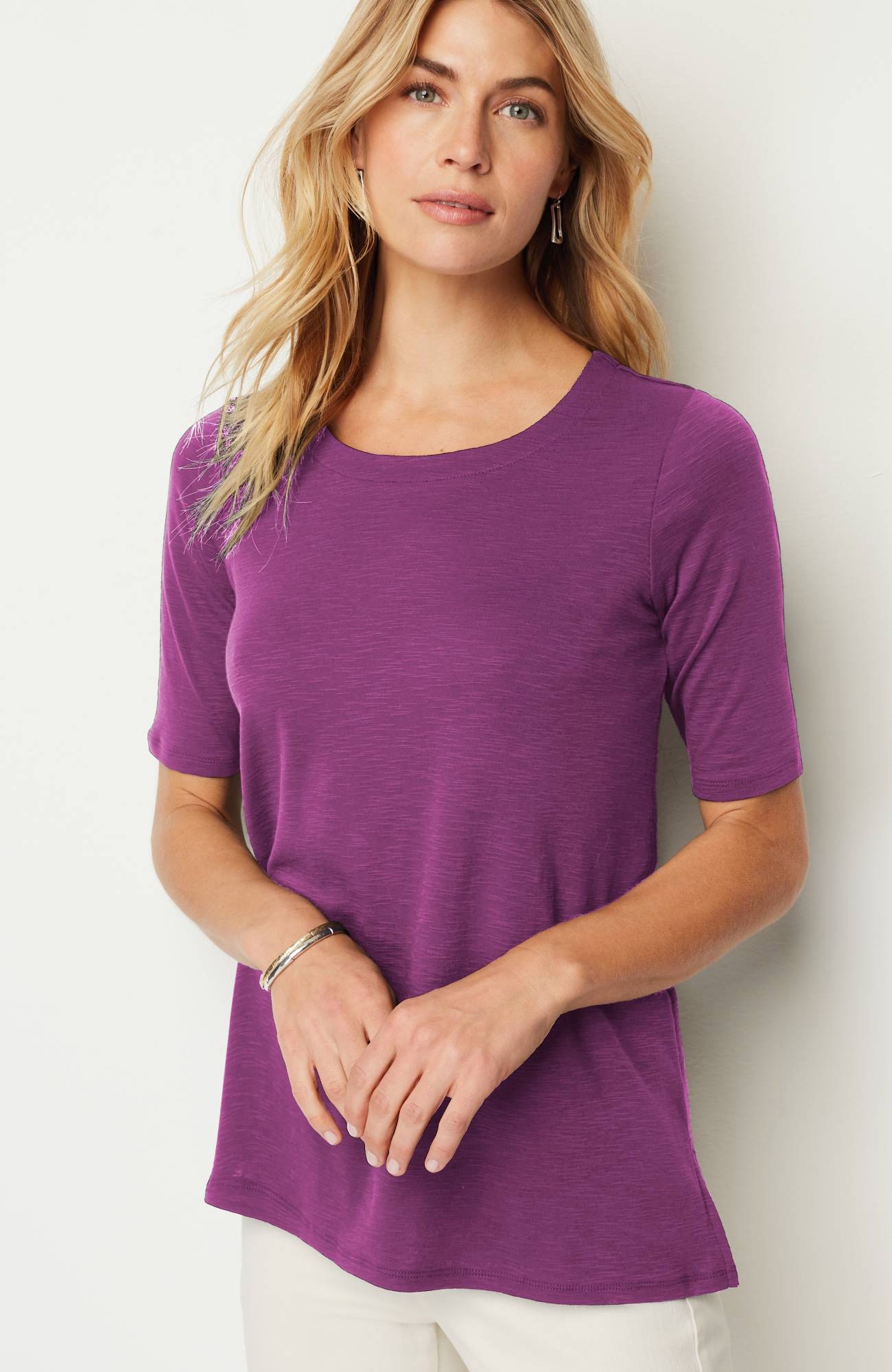 pima-slub scoop-neck side-slit tee