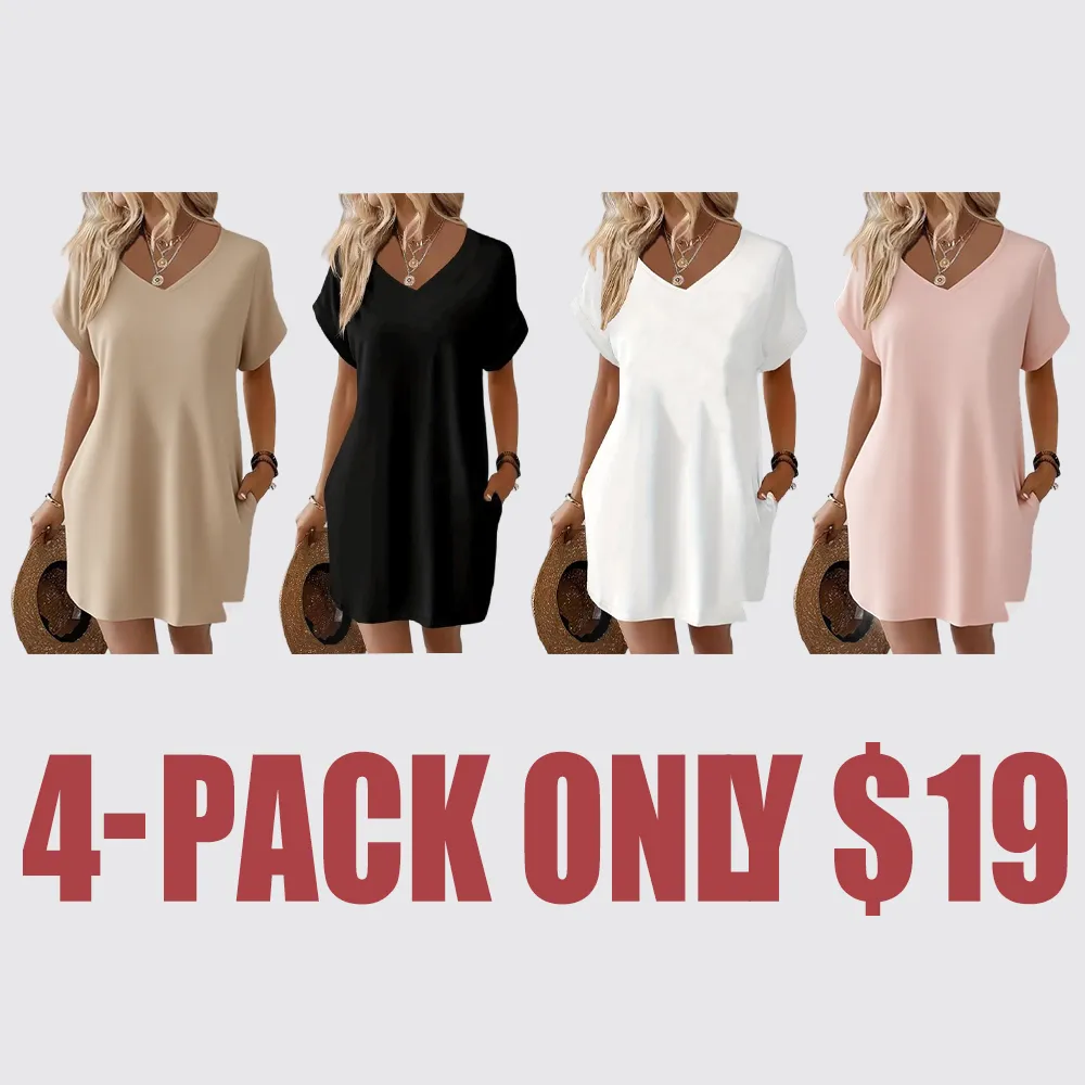 Women's V-Neck T-Shirt Dress – Casual Short Sleeve Summer Dress for Everyday Wear