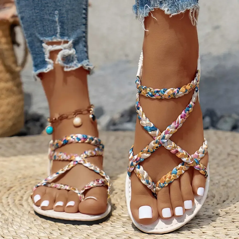 Multi Color Tribal Print Toe Post Falt