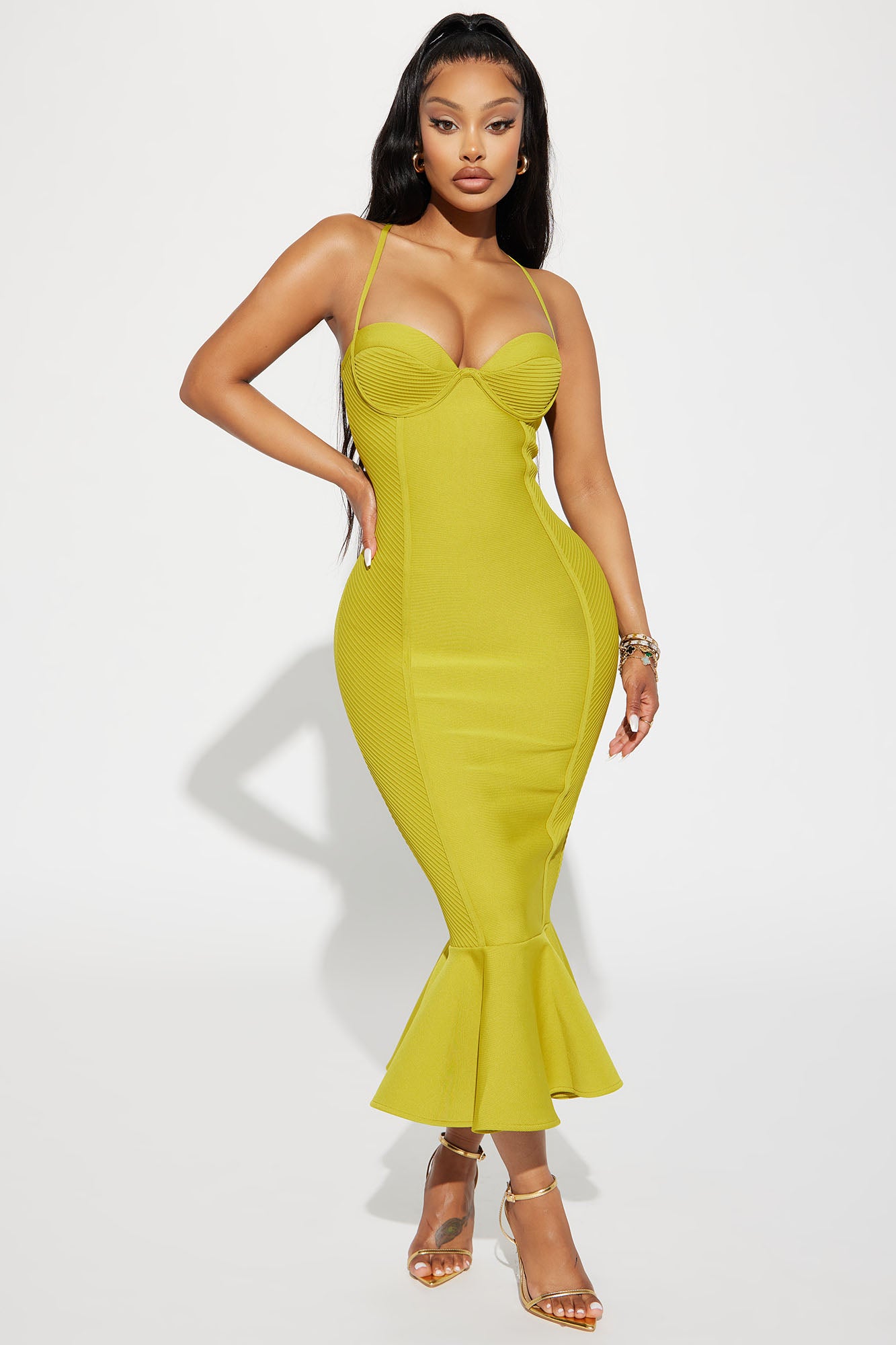 Speak The Truth Bandage Midi Dress - Chartreuse
