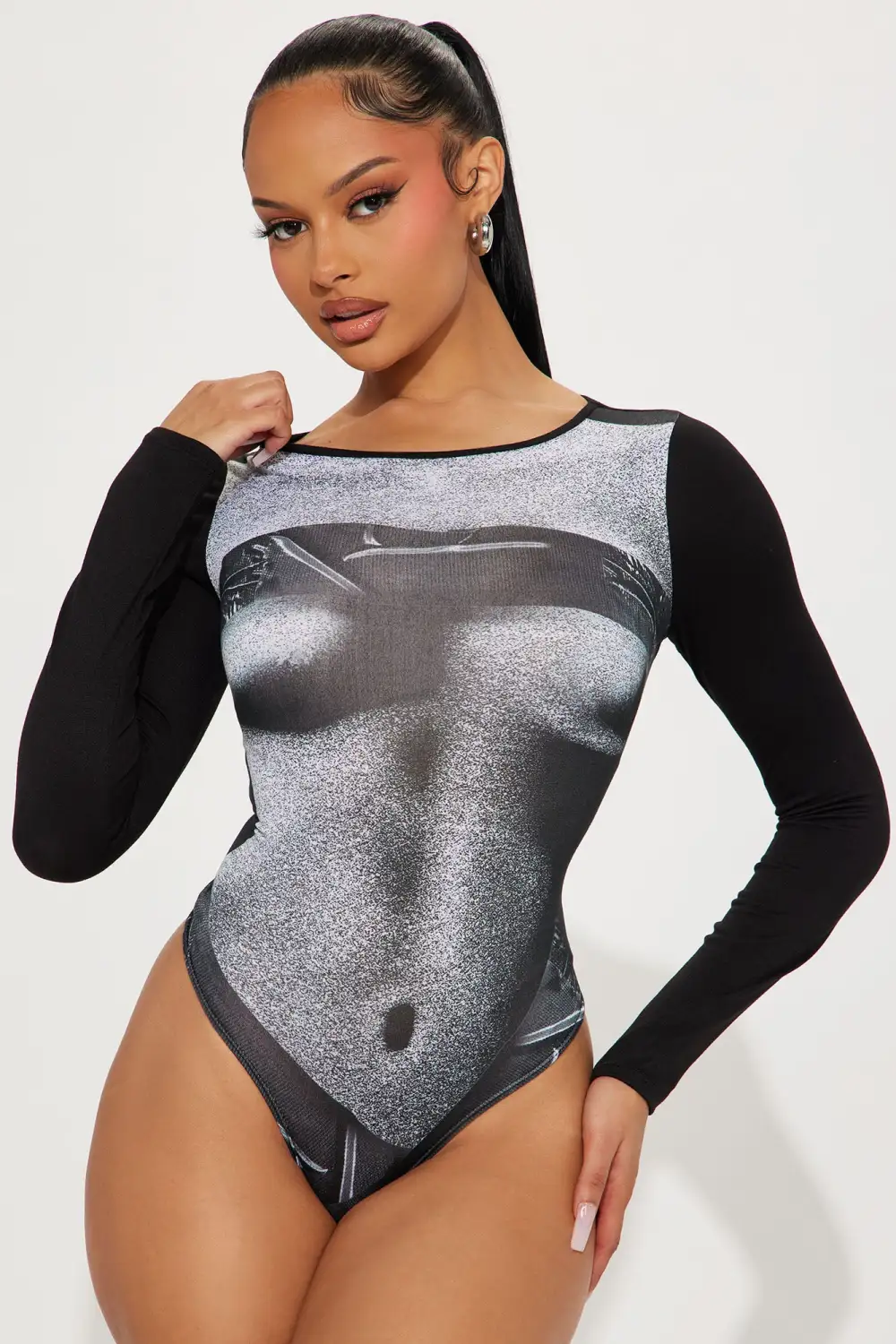Simple Pleasures Long Sleeve Bodysuit - Black/combo