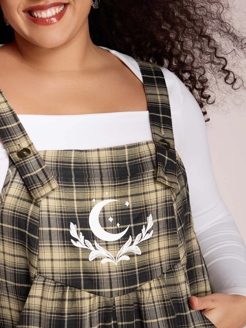 Plaid Print Moon Motif Pockets Jumpsuit