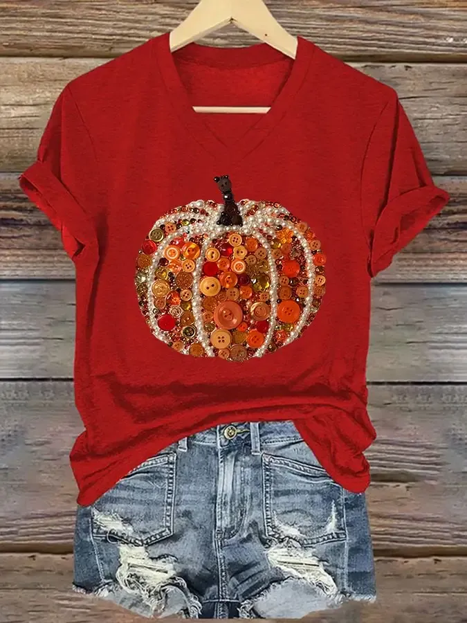 Women's Autumn Pumpkin Print Casual T-shirt