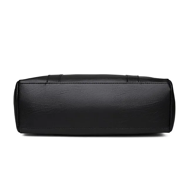 Women's Handbag Tote Shoulder Bag PU Leather Office Shopping Daily Zipper Solid Color Black Red Purple