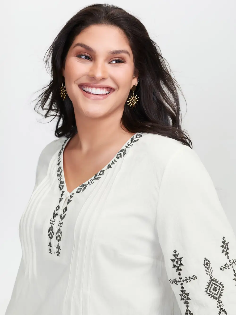 Cotton Boho Embroidery V-Neck Blouse