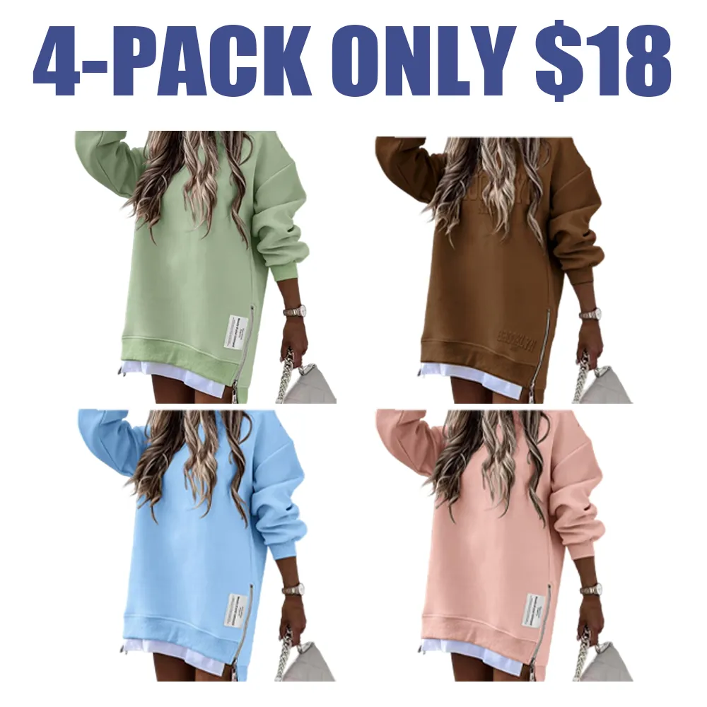 Womens Long Sleeve Zipper Slit Sweatshirt Dress
