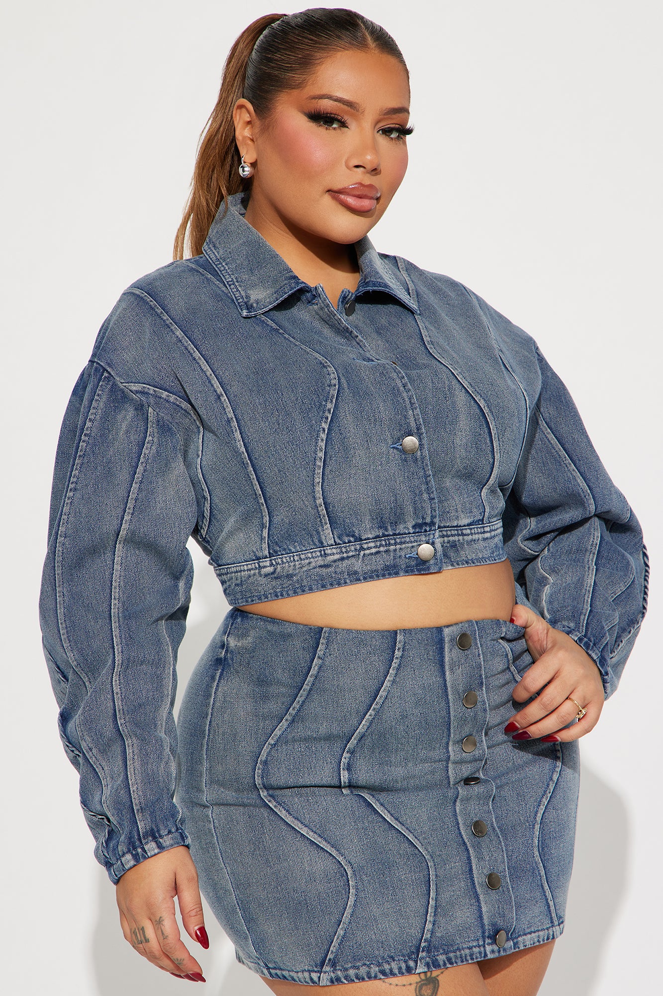 Yesenia Denim Skirt Set - Medium Wash