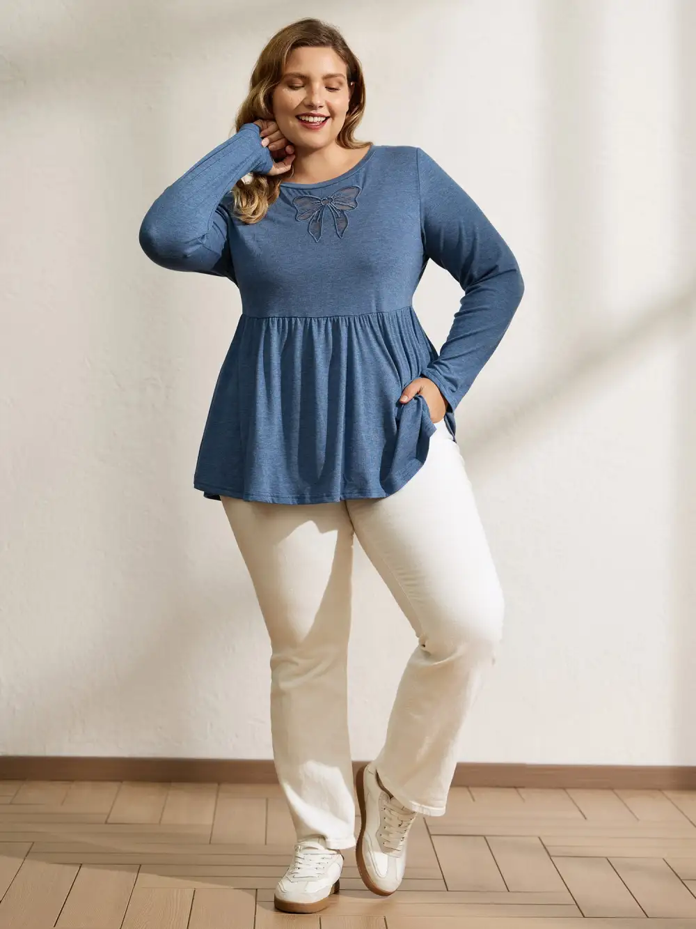 Supersoft Bowknot Cut-Out Knit Top