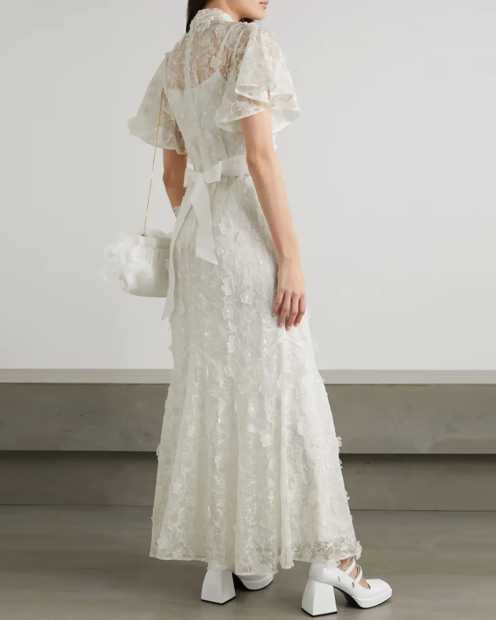 belted ruffled embroidered and grosgrain maxi dress