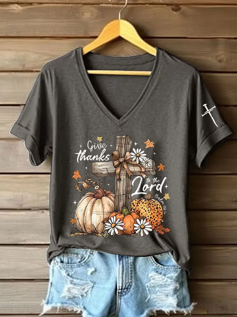 Women's Casual Autumn Faith Pumpkin Print T-shirt