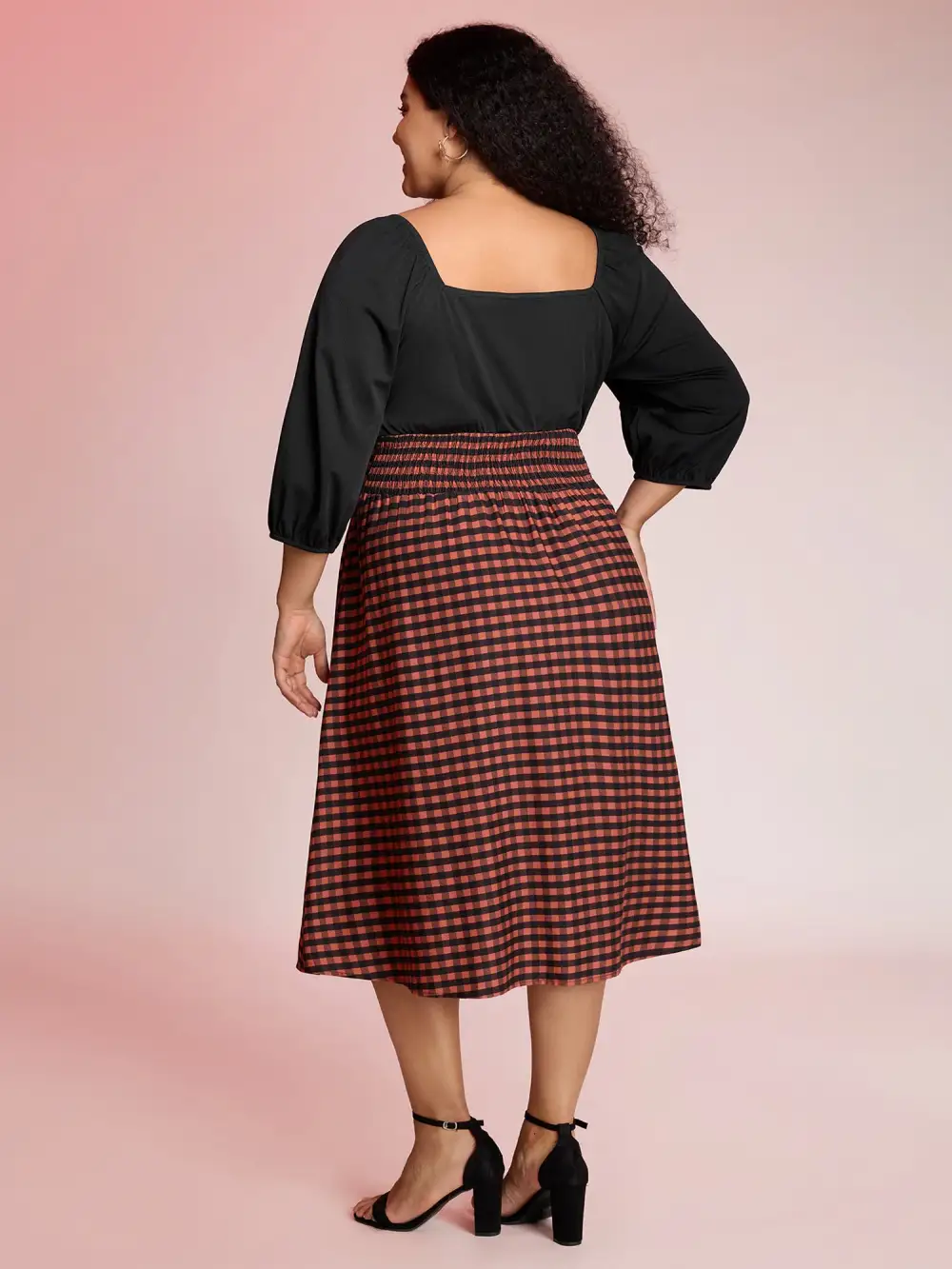 Halloween Plaid Print Crosstie Contrast Midi Dress