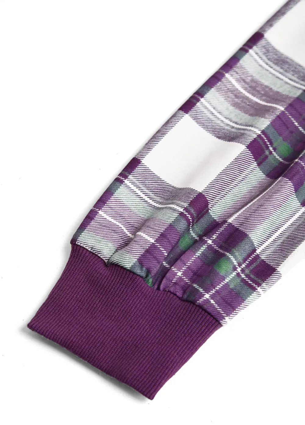 Purple Button Plaid Long Sleeve Split Neck Sweatshirt