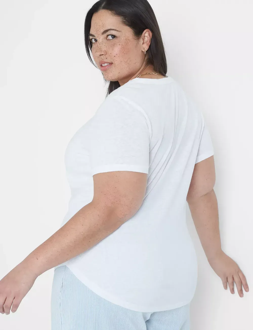 Short-Sleeve Deep V-Neck Linen Tee