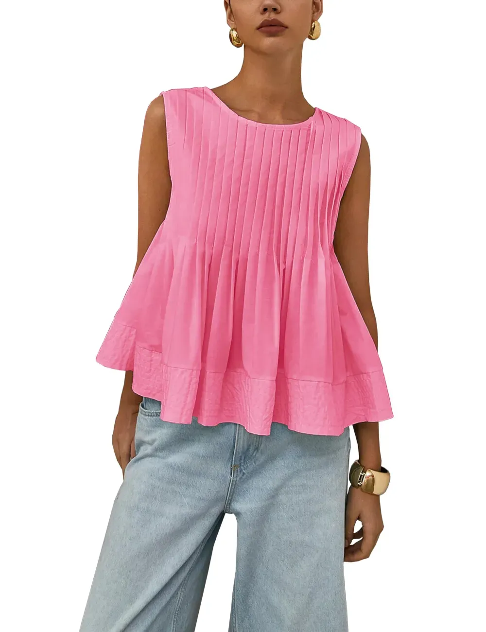 ✨Womens Summer Pleated Peplum Sleeveless Blouse Tank Tops