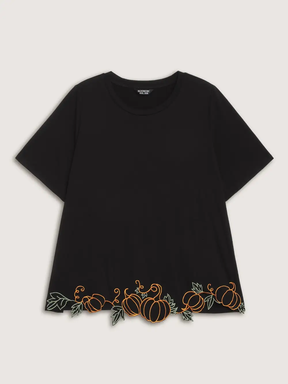 Pumpkin Embroidered Hem Solid T-Shirt