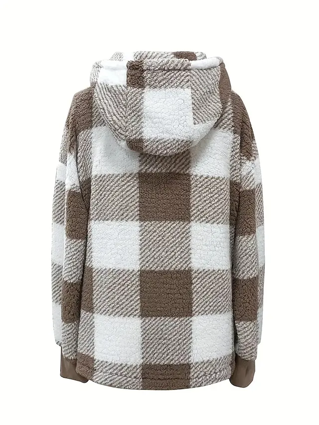 Women's Zip Hoodie Sweatshirt Vintage Sports Basic Zip Up Front Pocket Black Red Blue Plaid Street Casual Hoodie Long Sleeve Top Micro-elastic Fall & Winter