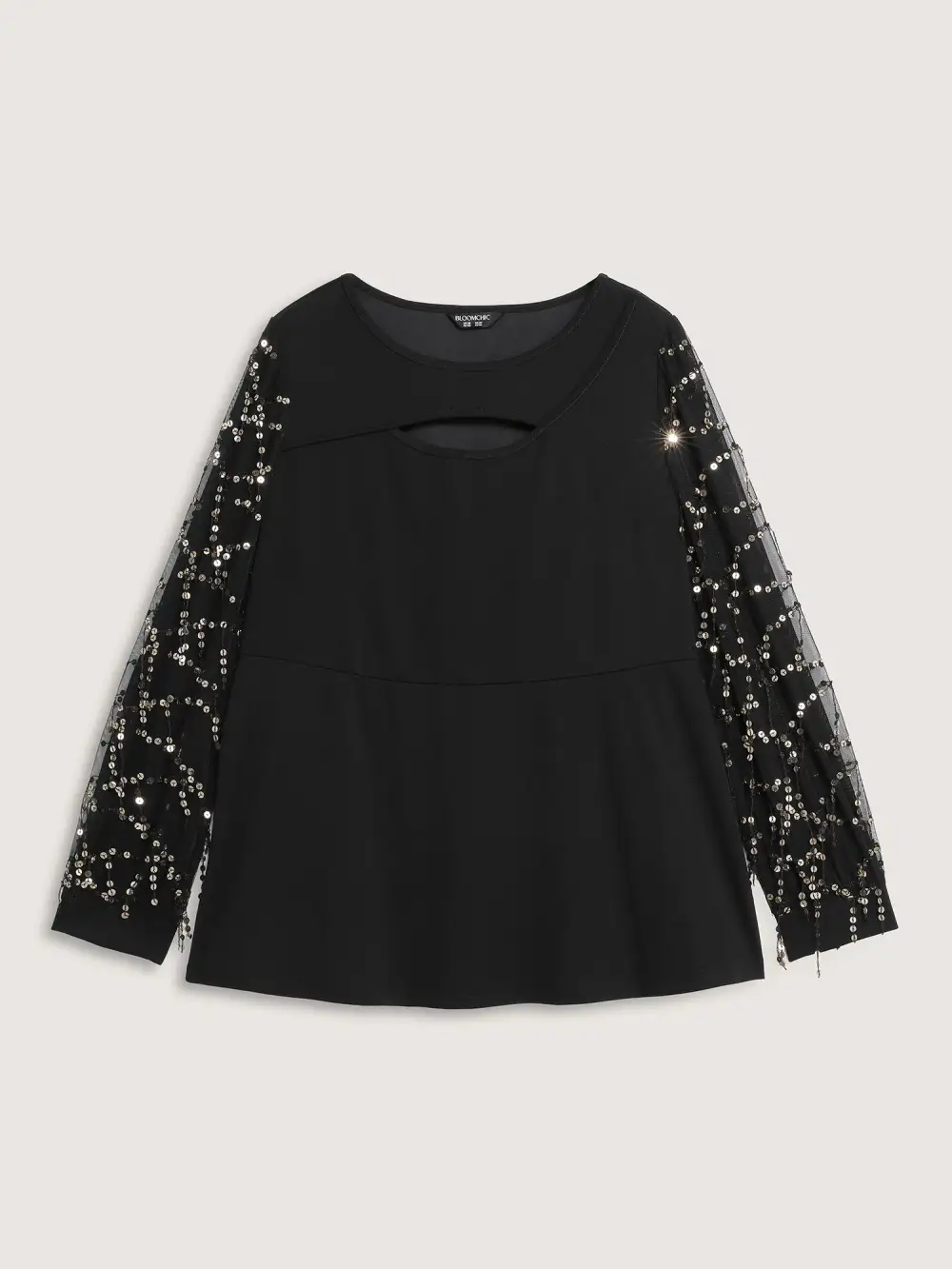 Sequin Sleeve Cut-Out Neck Top