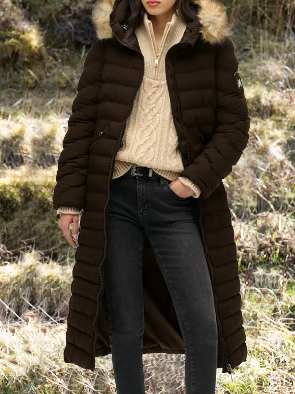 Superdry Fuji Faux Fur Hooded Longline Jacket