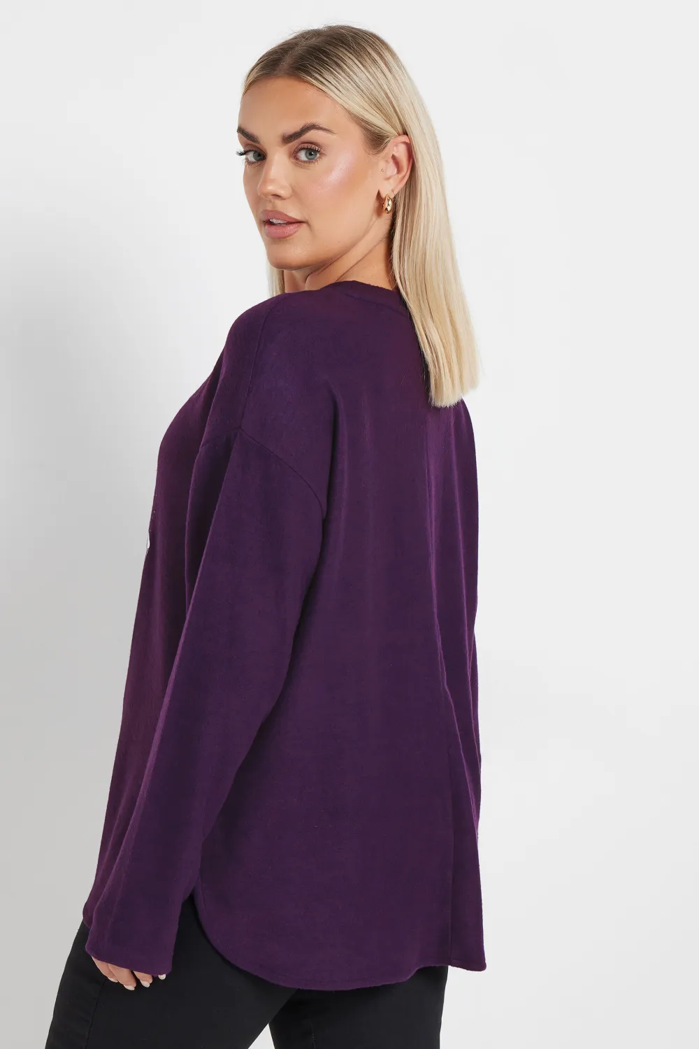 YOURS Curve Purple 'Merry Christmas' Reindeer Print Sweatshirt