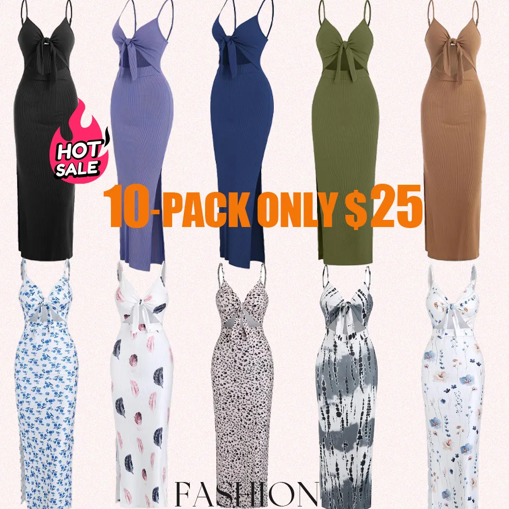 Women's Cut-Out Knot Front Cami Dress – Backless Ribbed Bodycon Maxi