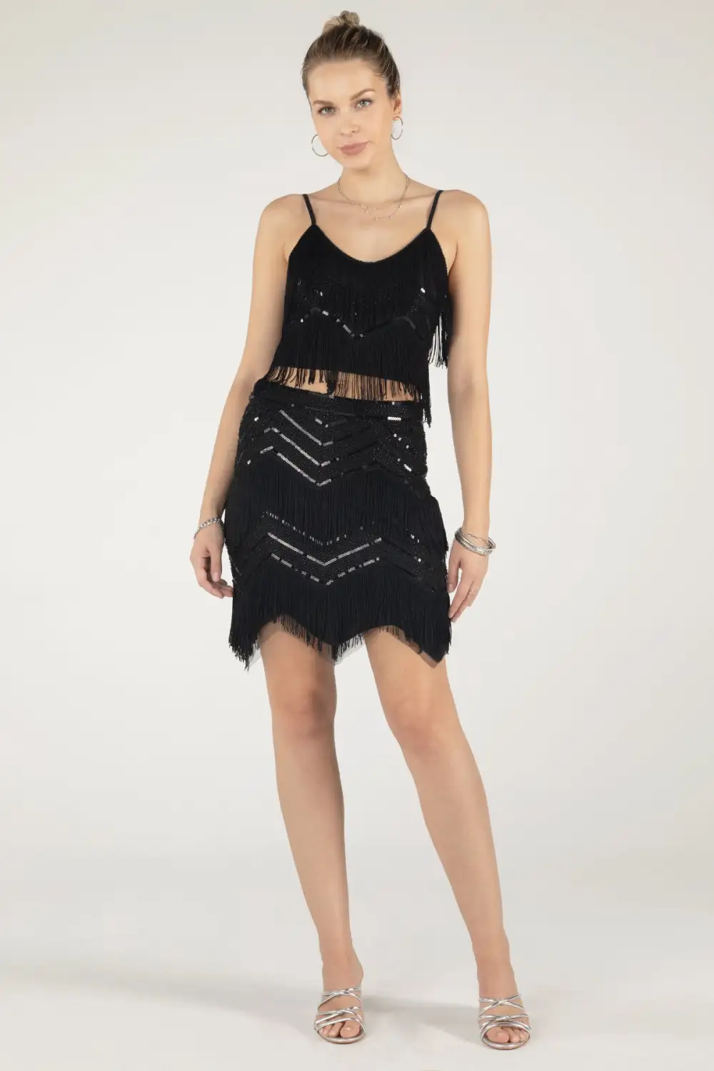 Embellished Fringe Mini Skirt