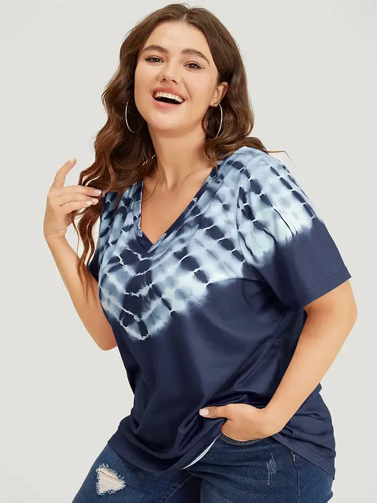 Tie Dye Short Sleeve V Neck T-shirt