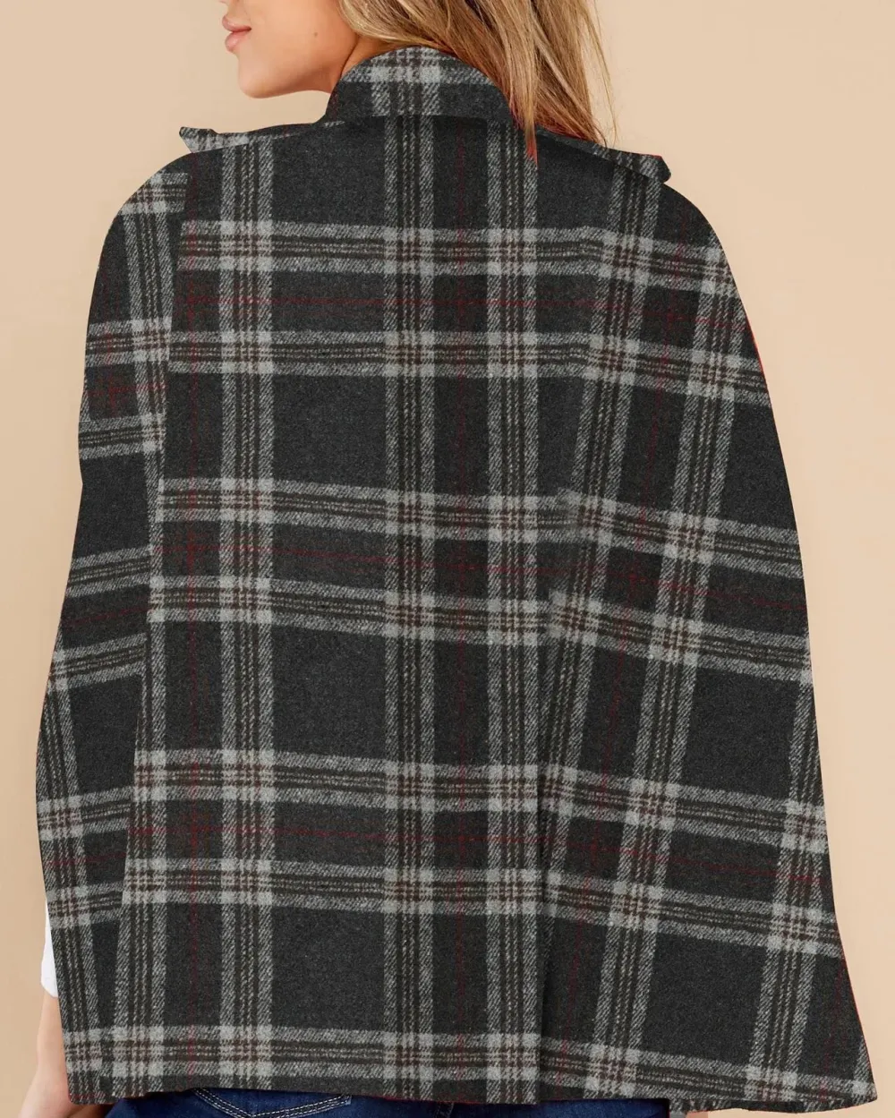 Women's Plaid Double Breasted Winter Cape Turn Down Poncho Coats(Buy 2 Free Shipping)