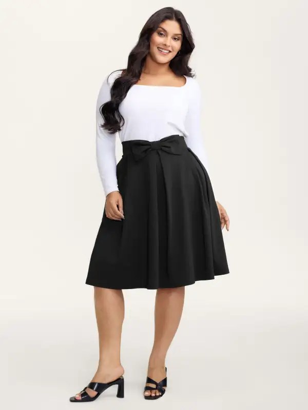 Stretchy Bow Detail Pleated Midi Skirt
