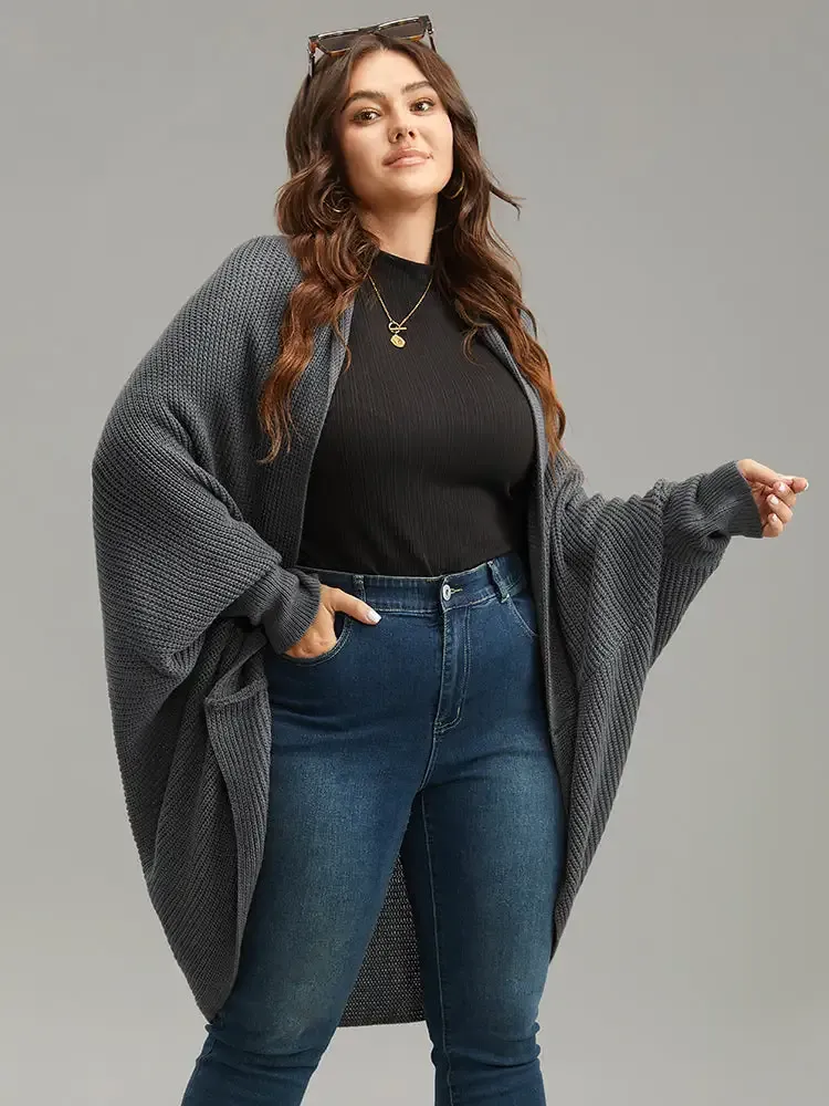 Solid Dolman Sleeve Arc Hem Cardigan