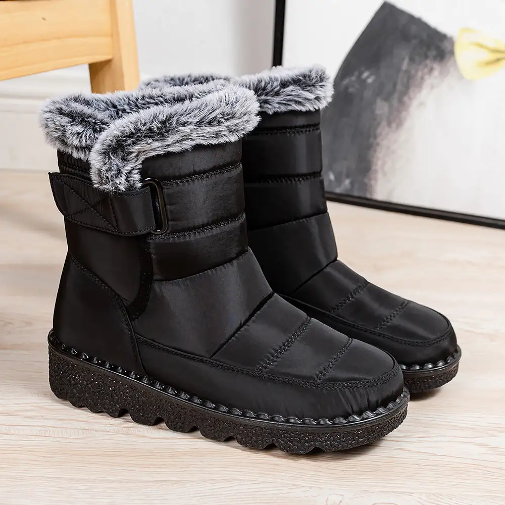 New fur collar imitation rabbit hair high tube cross-border warmth women's snow boots velcro waterproof women's boots casual women's shoes